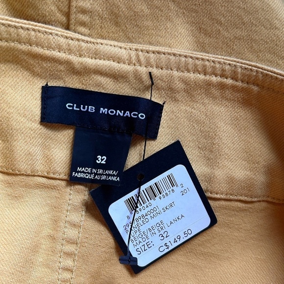 Club Monaco Paneled Mini Skirt Jupe Beige Cotton Branded Monogrammed Pockets - Picture 7 of 12